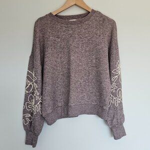 Mauve Drop Shoulder Sweater with Yarn Detail - Large